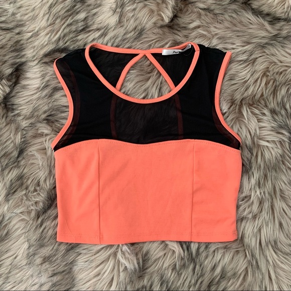 Charlotte Russe Tops - Coral Mesh Crop Top